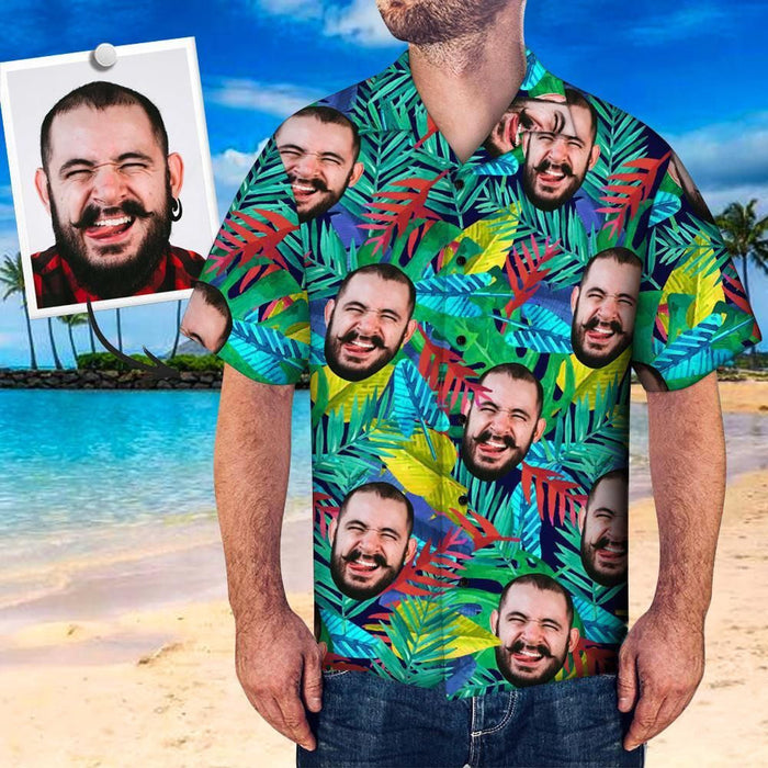 Vivid Tropical Forest Custom Photo Hawaiian Shirt, Hwaiian For Gift