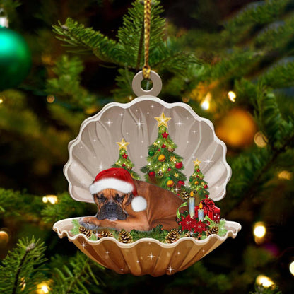 Boxer-Sleeping Pearl in Christmas Two Sided Christmas Plastic Hanging Ornament, Christmas Ornament Gift, Christmas Gift, Christmas Decoration