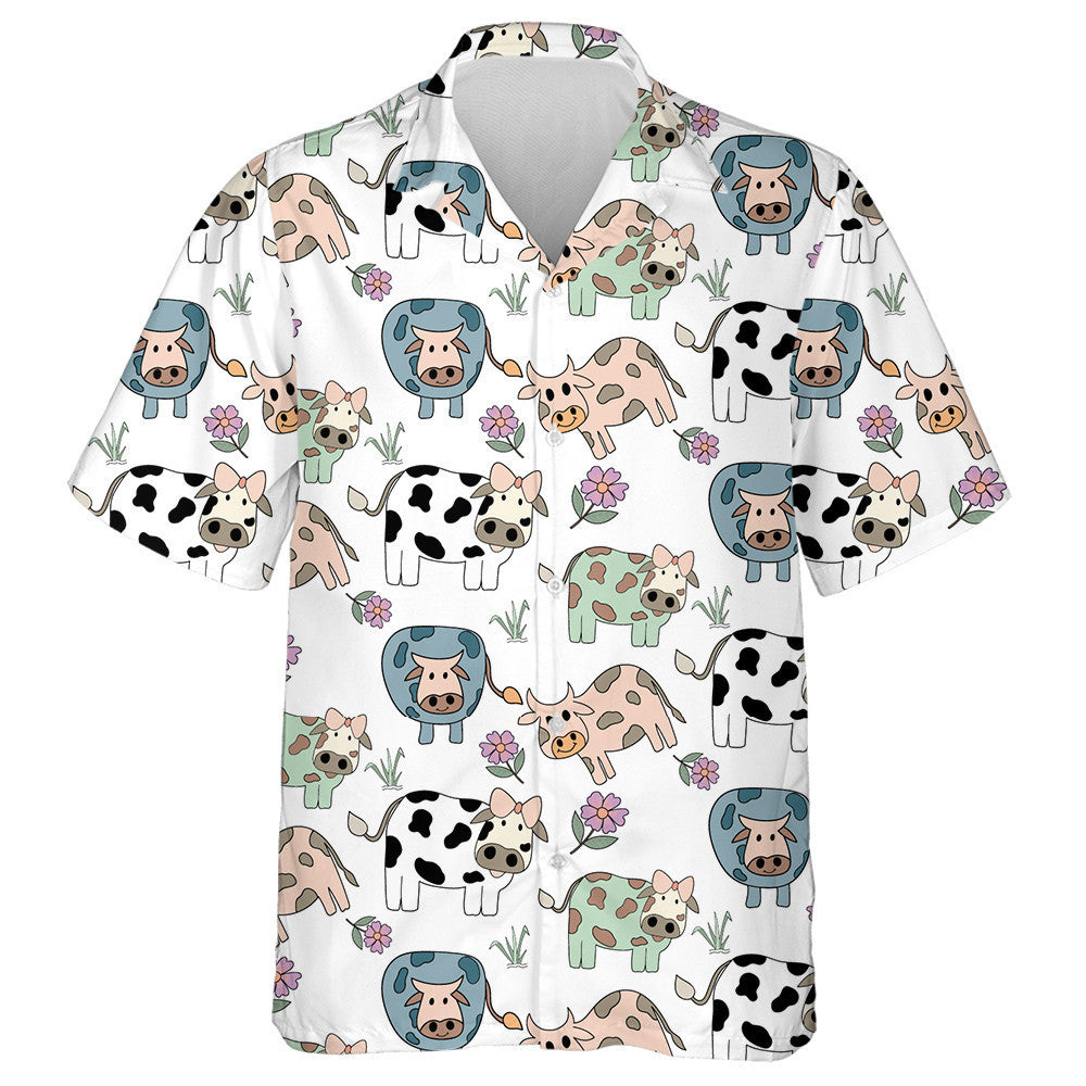 Cow In Multicolor On White Blue Background Hawaiian Shirt, Hawaiian Shirt Gift, Christmas Gift