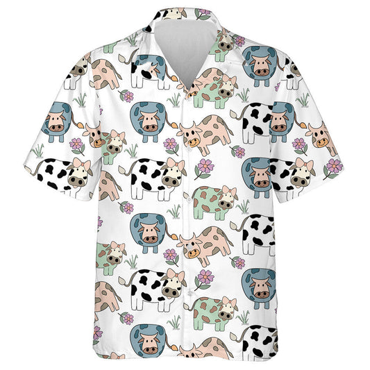 Cow In Multicolor On White Blue Background Hawaiian Shirt, Hawaiian Shirt Gift, Christmas Gift