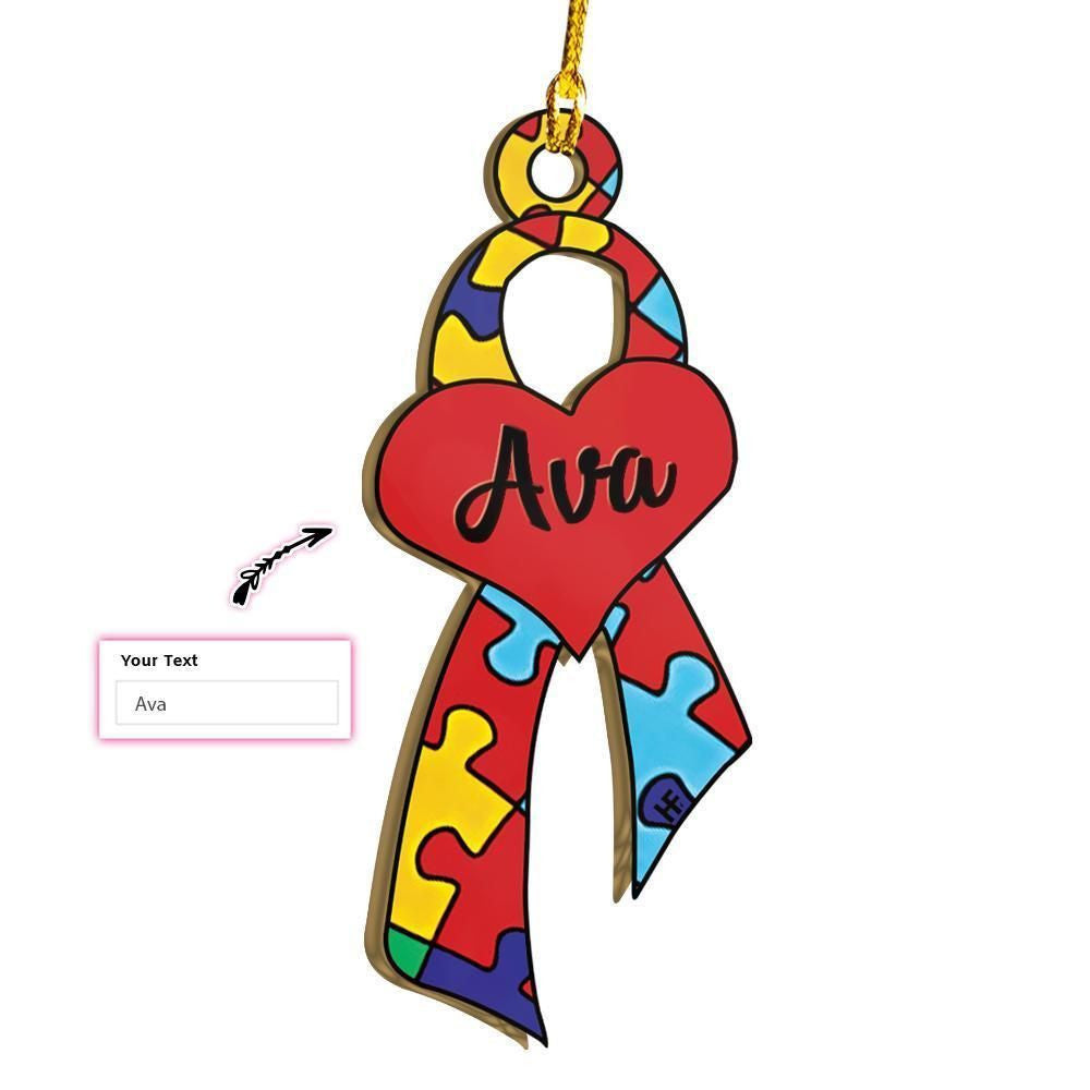 Autism Awareness Ribbon Love Custom Ornament, Christmas Ornament Gift, Christmas Gift, Christmas Decoration