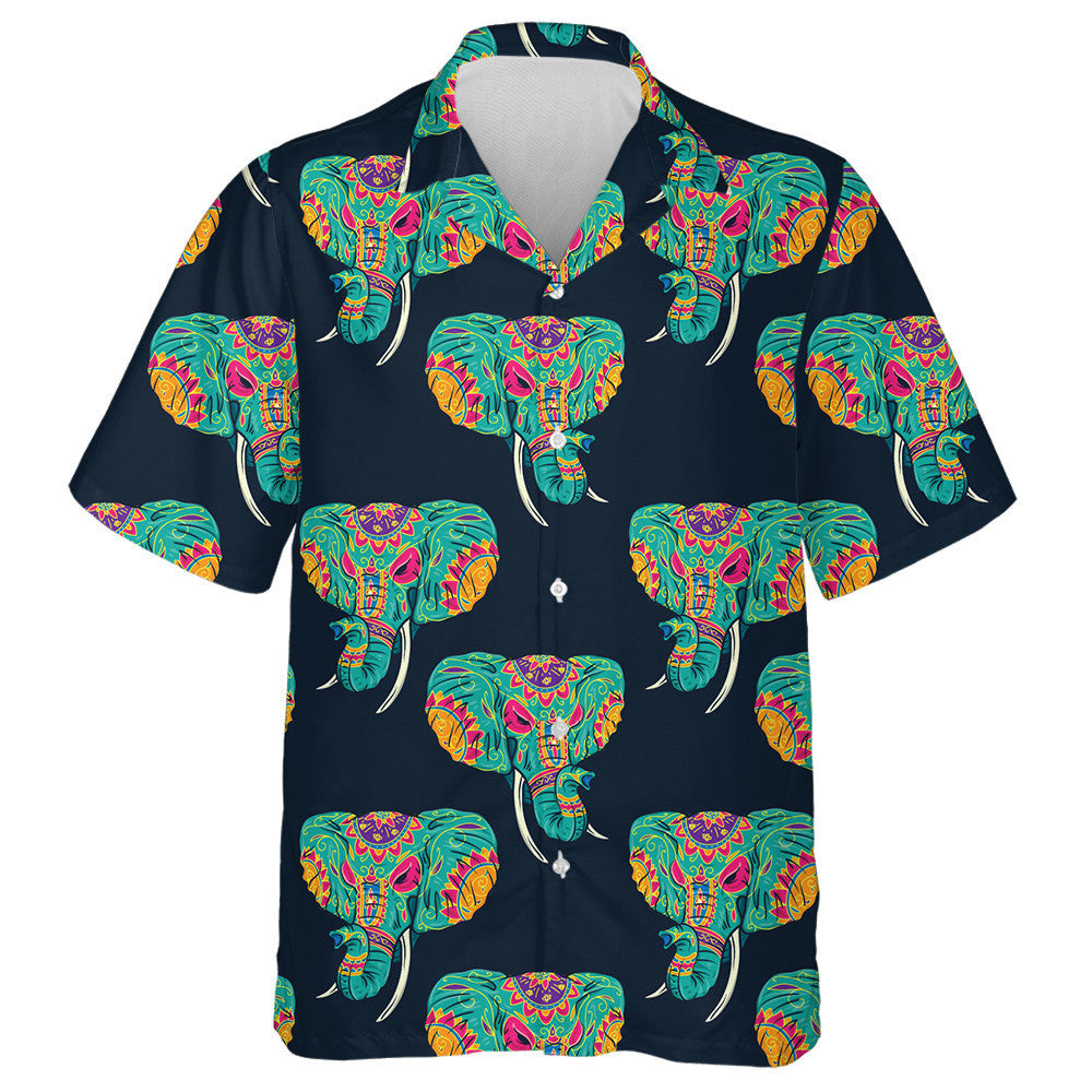Colorful Elephant Head With Indian Ethnic Style Hawaiian Shirt, Hawaiian Shirt Gift, Christmas Gift