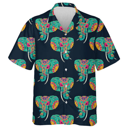 Colorful Elephant Head With Indian Ethnic Style Hawaiian Shirt, Hawaiian Shirt Gift, Christmas Gift