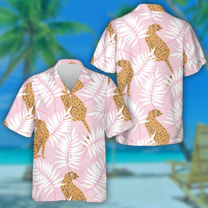 Liopard Fiáin na hAfraice Le Duilleoga Tropacha Bána Léine Haváís, Bronntanas Léine Haváís, Bronntanas Nollag