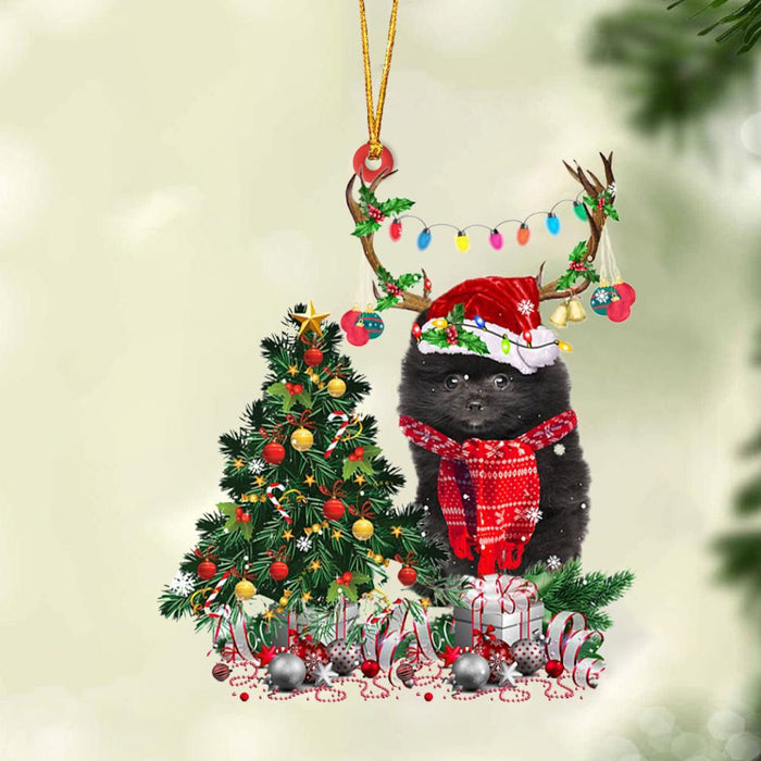 BLACK Pomeranian-Christmas Tree Gift Hanging Christmas Plastic Hanging Ornament, Christmas Ornament Gift, Christmas Gift, Christmas Decoration