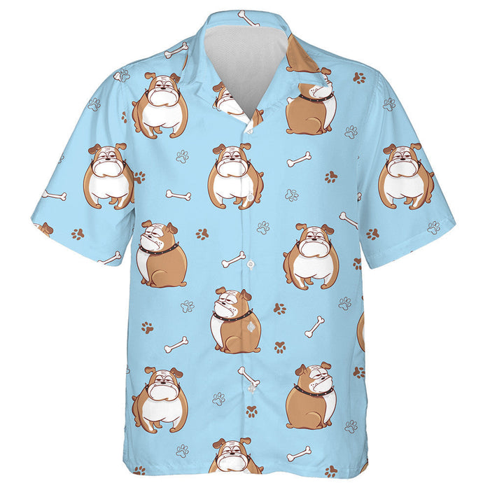 Cute Cartoon Bulldogs On Blue Background Hawaiian Shirt,Hawaiian Shirt Gift, Christmas Gift