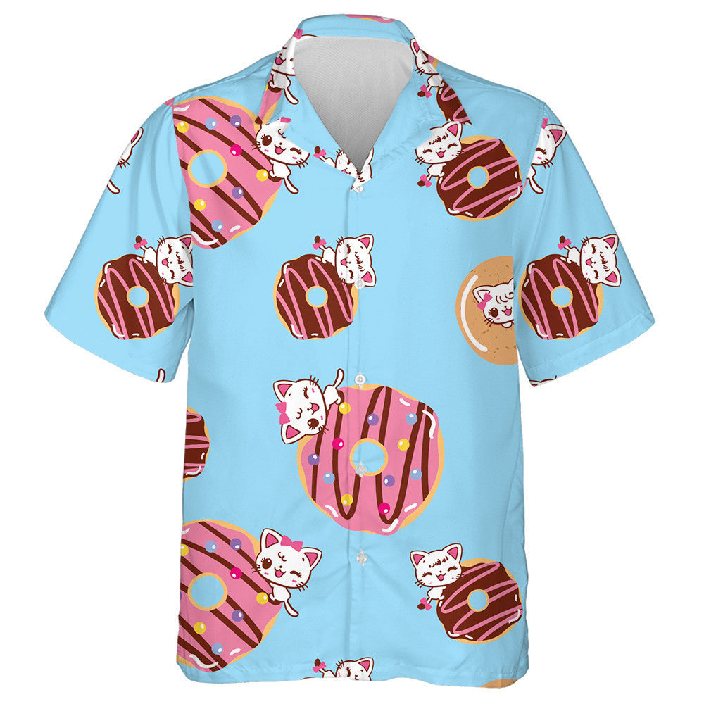 Cute Cats Cartoon On A Sweet Donut Hawaiian Shirt, Hawaiian Shirt Gift, Christmas Gift