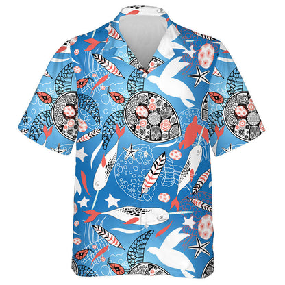 Sea Turtles And Whales On A Blue Background Hawaiian Shirt, Hawaiian Shirt Gift, Christmas Gift