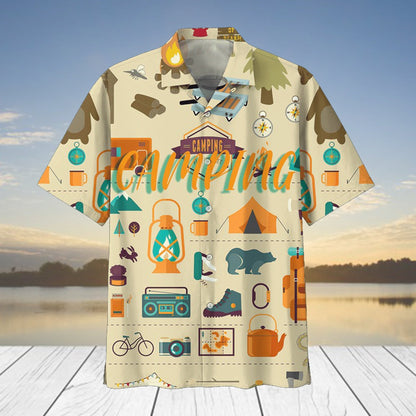 Camping Gear Tropical Background Design Hawaiian Shirt, Hawaiian For Gift