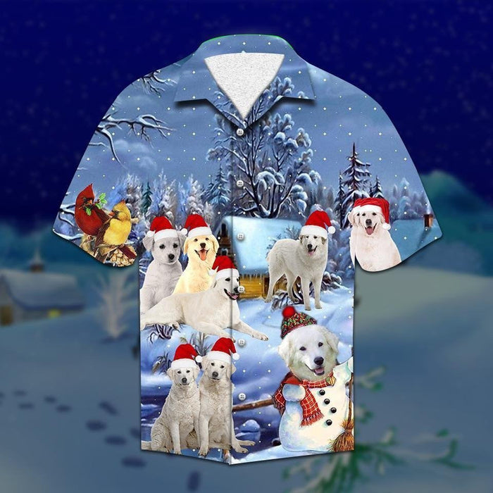 White Kuvasz Dogs In Dark Night Of Christmas Hawaiian Shirt, Hawaiian Shirt Gift, Christmas Gift