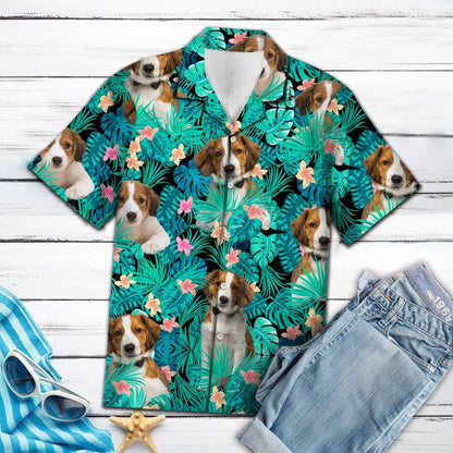 Kooikerhondje Dog Among Tropical Leaves And Flowers Hawaiian Shirt, Hawaiian Shirt Gift, Christmas Gift