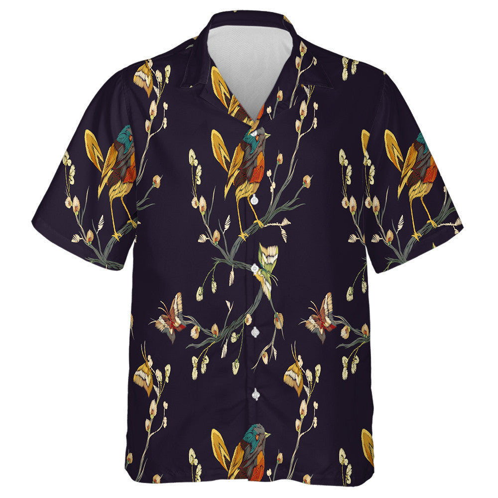 Bird Perched On Tree Brach Seeing Butterfly Hawaiian Shirt, Hawaiian Shirt Gift, Christmas Gift