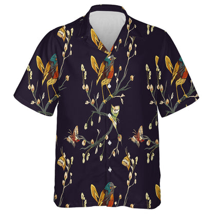 Bird Perched On Tree Brach Seeing Butterfly Hawaiian Shirt, Hawaiian Shirt Gift, Christmas Gift