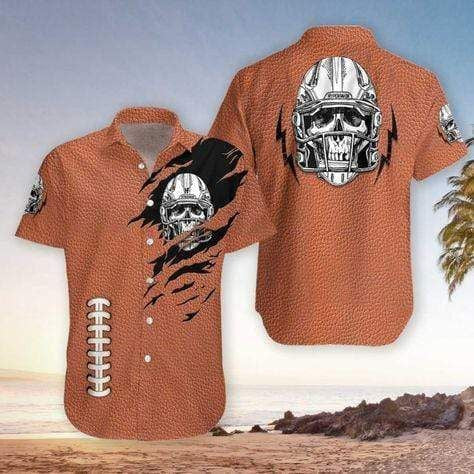American Football Texture Skull Design Hawaiian Shirt, Hawaiian For Gift