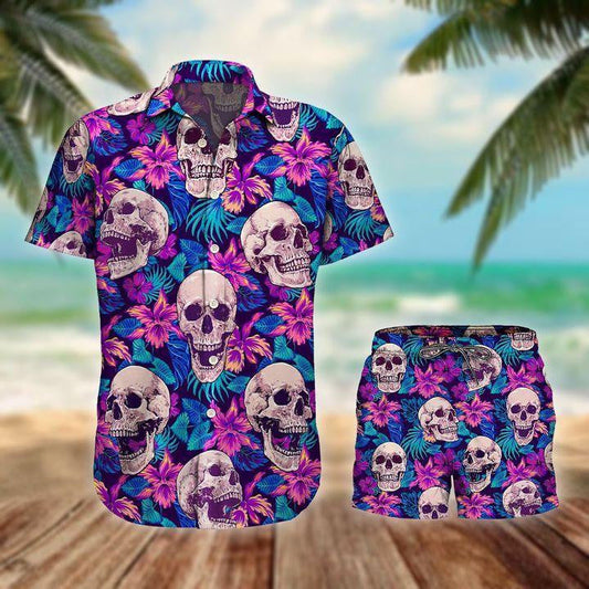 Tropical Skull And Leaves Pattern Hawaiian Shirt, Hawaiian For Gift