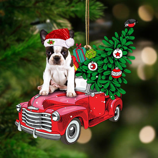 BRINDLE Boston Terrier-Pine Truck Hanging Christmas Plastic Hanging Ornament, Christmas Ornament Gift, Christmas Gift, Christmas Decoration
