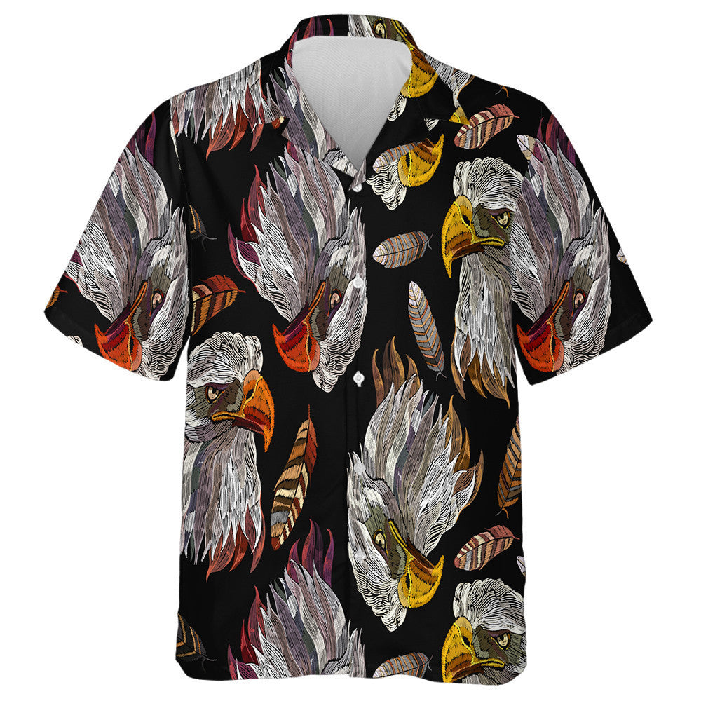 Embroidery Head Eagle And Feathers Hawaiian Shirt,Hawaiian Shirt Gift, Christmas Gift