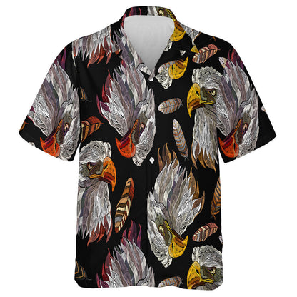 Embroidery Head Eagle And Feathers Hawaiian Shirt,Hawaiian Shirt Gift, Christmas Gift