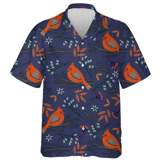 Winter Red Cardinal Bird And Flora Hawaiian Shirt, Hwaiian For Gift