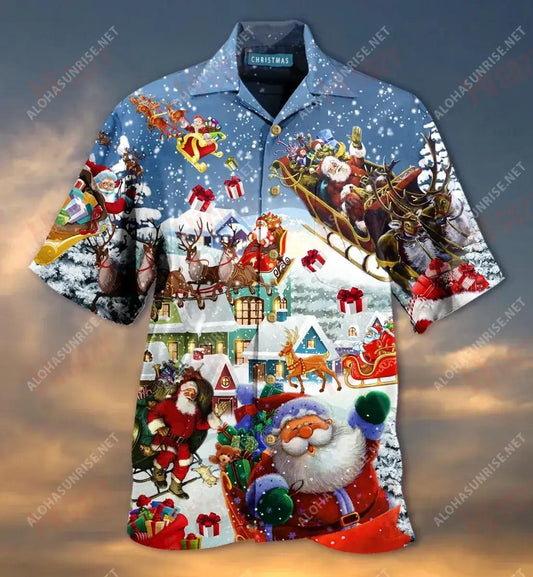 Say Hi From Santa'S Sleigh Short Short Sleeve Shirt Summer Hawaiian T Shirts Custom Hawaiian Shirts Hawaiian Shirt Pattern, Hawaiian Shirt Gift, Christmas Gift