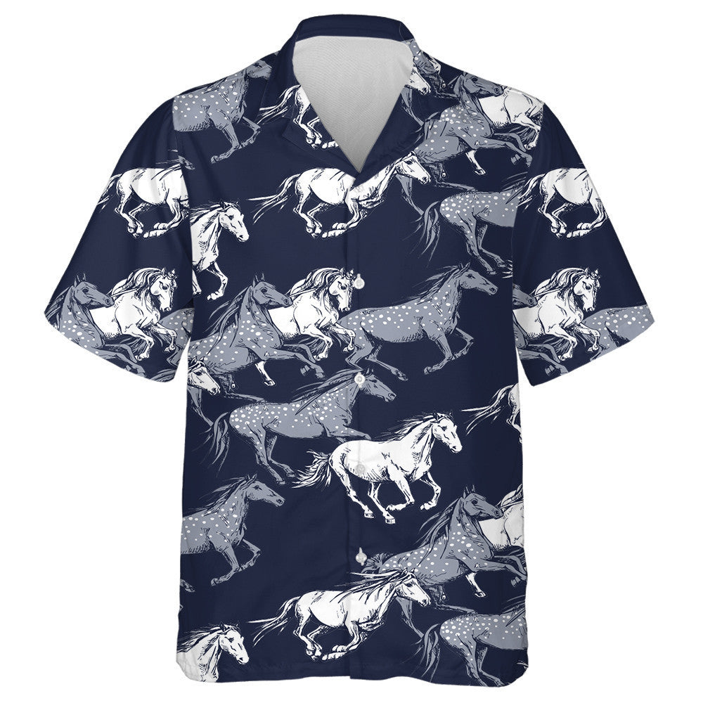 The Running Beautiful White And Gray Horses Hawaiian Shirt,Hawaiian Shirt Gift, Christmas Gift