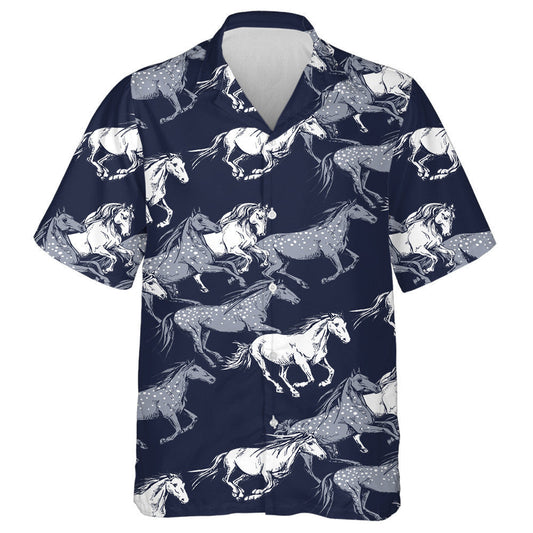 The Running Beautiful White And Gray Horses Hawaiian Shirt,Hawaiian Shirt Gift, Christmas Gift