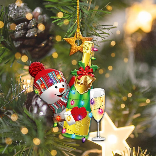 Champagne Snowman Christmas Shape Ornament, Happy Christmas Ornament, Christmas Gift, Christmas Decoration