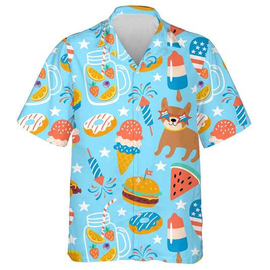 Independence Day And Cute Dog On Blue Hawaiian Shirt, Hawaiian Shirt Gift, Christmas Gift