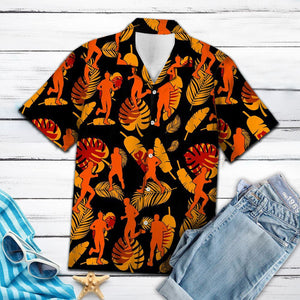 Running Orange Flower On Black Background Pattern Hawaiian Shirt, Hawaiian Shirt Gift, Christmas Gift