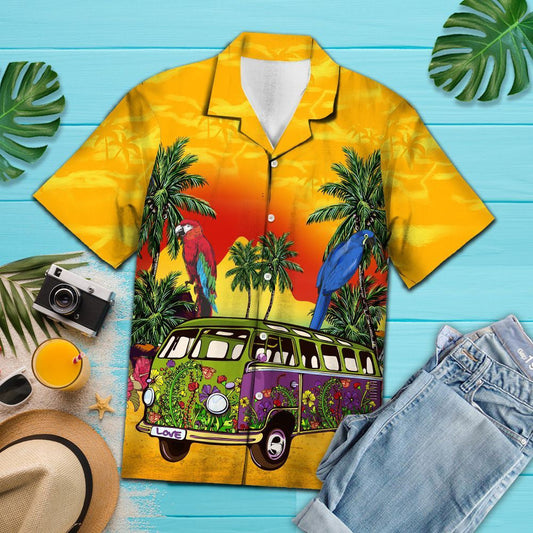 Multicolor Vintage Hippie Bus Pattern Hawaiian Shirt,Hawaiian Shirt Gift, Christmas Gift