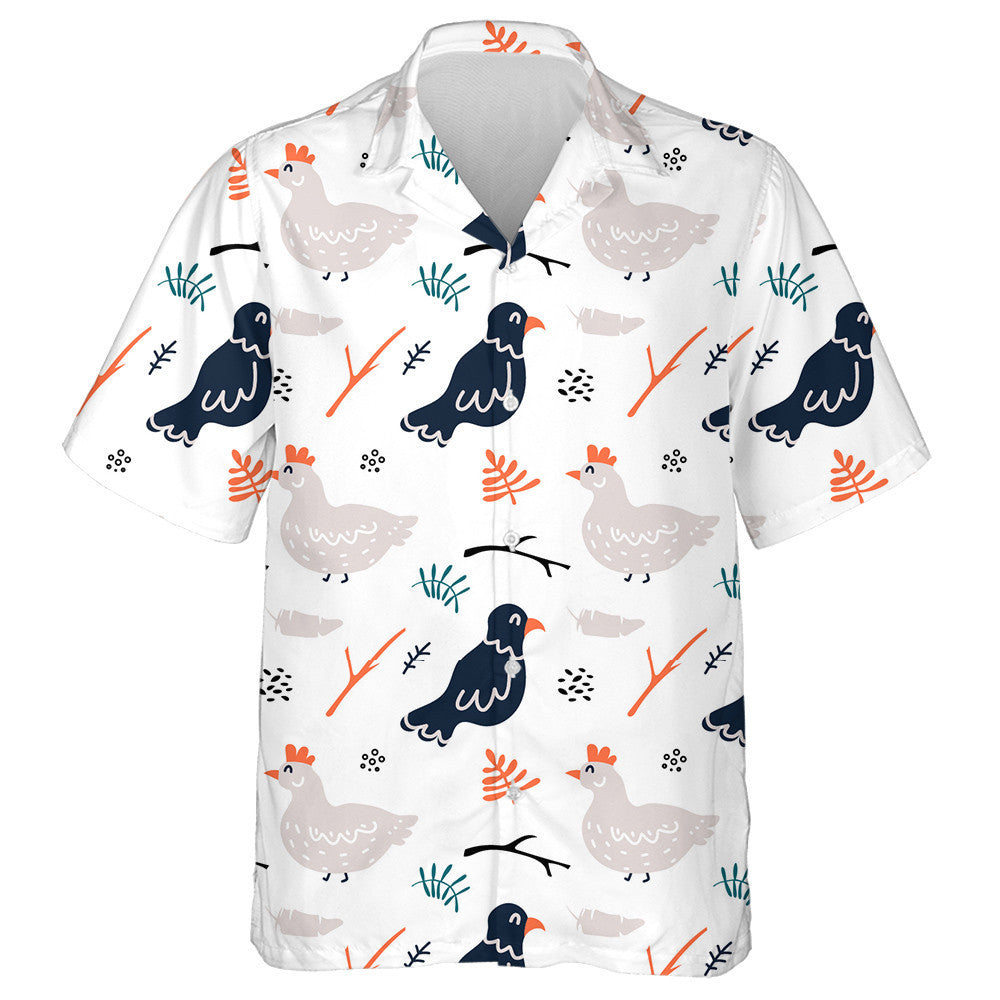 Cute Chicken And Black Raven With Plant Hawaiian Shirt, Hawaiian Shirt Gift, Christmas Gift