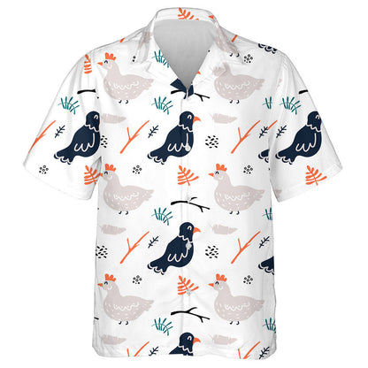Cute Chicken And Black Raven With Plant Hawaiian Shirt, Hawaiian Shirt Gift, Christmas Gift
