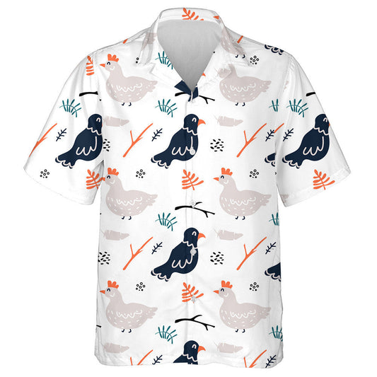 Cute Chicken And Black Raven With Plant Hawaiian Shirt, Hawaiian Shirt Gift, Christmas Gift