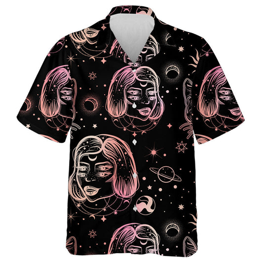 Stíl Ealaíne Tatto Le Four Eyed Lady And Cat Léine Haváís, Bronntanas Léine Haváíais, Bronntanas Nollag