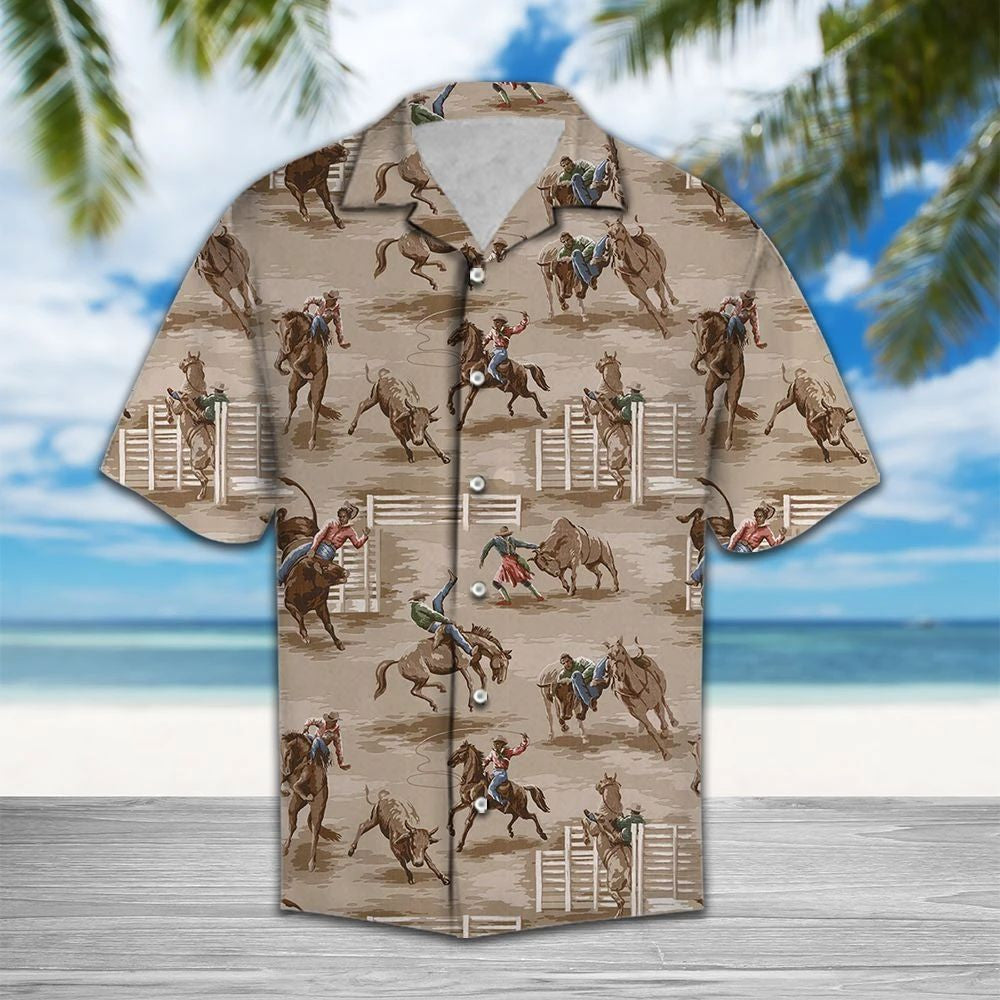 Vintage Style Western Cowboy Art Pattern Hawaiian Shirt,Hawaiian Shirt Gift, Christmas Gift