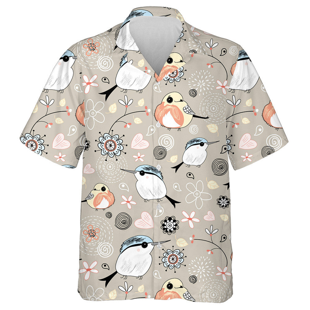 Sad Bird With Natural Floral And Heart Hawaiian Shirt, Hawaiian Shirt Gift, Christmas Gift