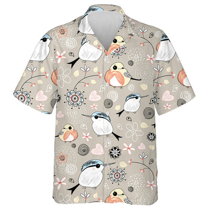 Sad Bird With Natural Floral And Heart Hawaiian Shirt, Hawaiian Shirt Gift, Christmas Gift
