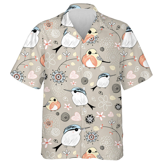 Sad Bird With Natural Floral And Heart Hawaiian Shirt, Hawaiian Shirt Gift, Christmas Gift