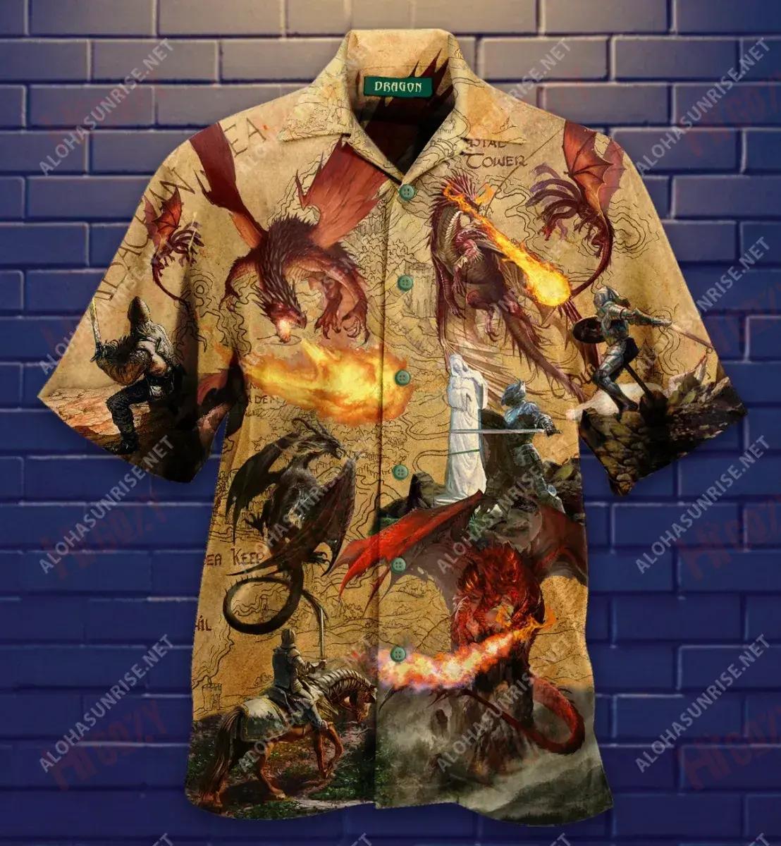 Troid Liom Má Leomhann Tú Léine Dragon Gearr-Léine Haváí Muinchille Samhraidh Léinte Crazy Léinte Greannmhar Haváís, Bronntanas Léine Haváís, Bronntanas Nollag