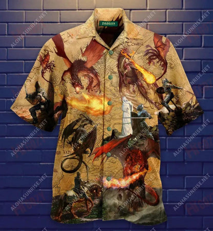 Troid Liom Má Leomhann Tú Léine Dragon Gearr-Léine Haváí Muinchille Samhraidh Léinte Crazy Léinte Greannmhar Haváís, Bronntanas Léine Haváís, Bronntanas Nollag