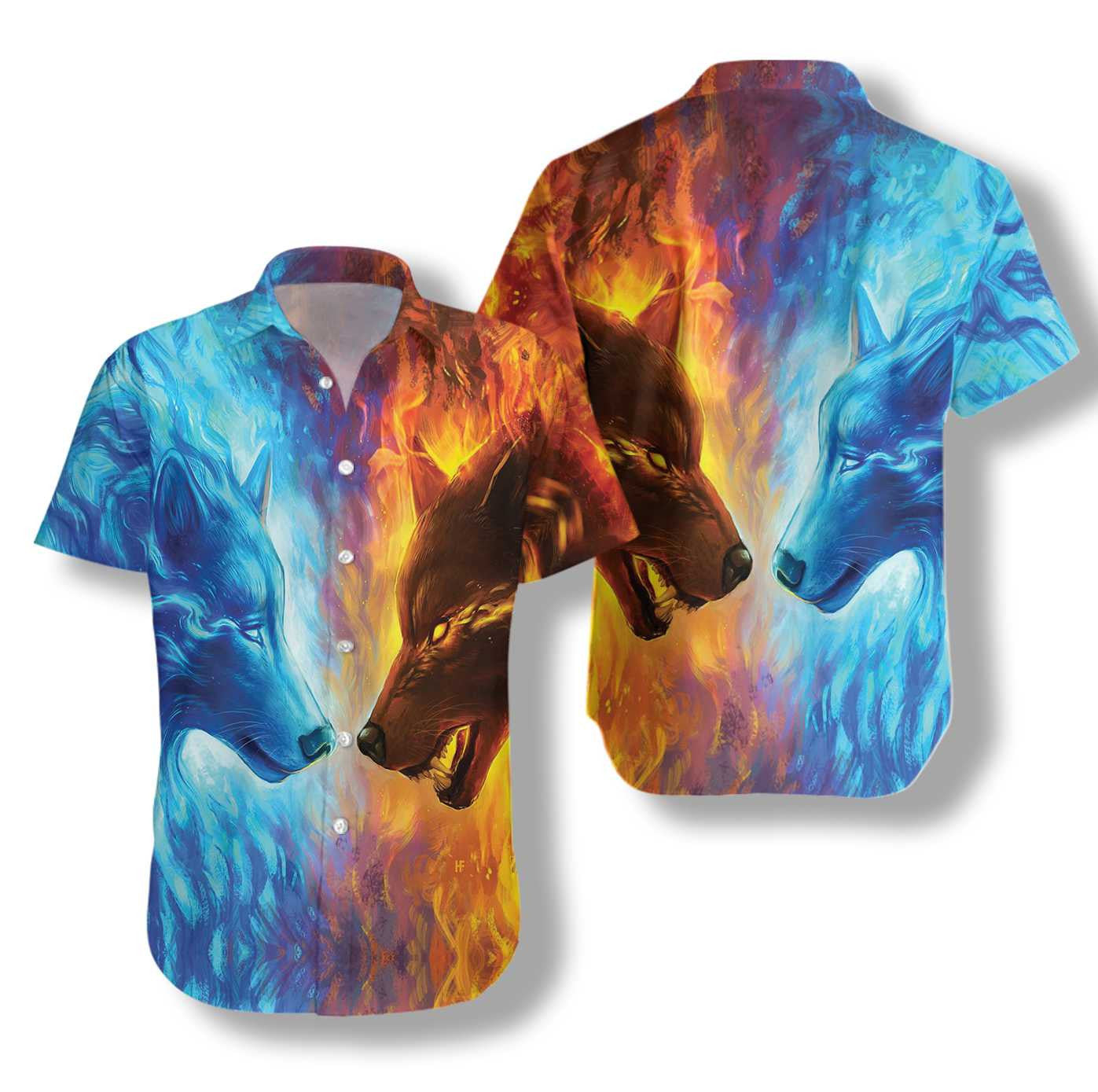 Legend Ice And Fire Wolf Hawaiian Shirt, Hawaiian Shirt Gift, Christmas Gift