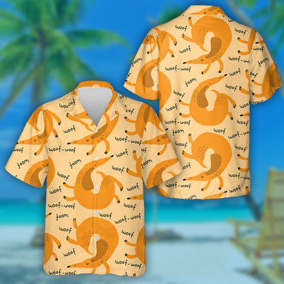 Watercolor Summer Dachshund Dog Woof Woof Hawaiian Shirt, Hawaiian Shirt Gift, Christmas Gift