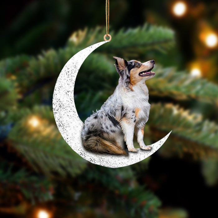 Australian Shepherd-Sit On The Moon-Two Sided Christmas Plastic Hanging Ornament, Christmas Ornament Gift, Christmas Gift, Christmas Decoration