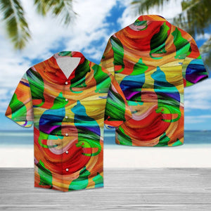 Colorful Cat Shape On Swirl Texture Pattern Hawaiian Shirt, Hawaiian Shirt Gift, Christmas Gift