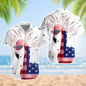 4th of July Flamingo Hawaiian Shirt  Hawaiian Shirt For Men  Hawaiian Shirt For Women, Hawaiian Shirt Gift, Christmas Gift