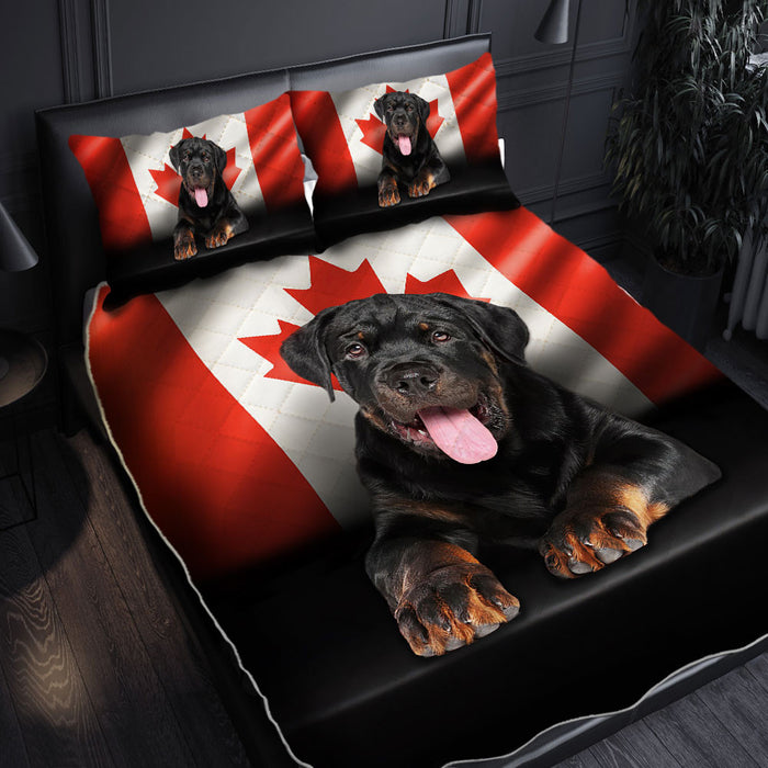 Rottweiler Quilt Bedding Set Dog Lover Canadian Flag  Bedroom Set Bedlinen 3D,Bedding Christmas Gift,Bedding Set Christmas