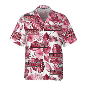 Alabama USA Pink Tropical Leaf Pattern Hawaiian Shirt, Hawaiian For Gift