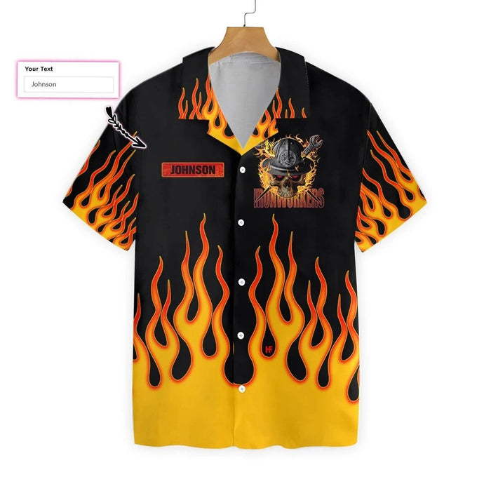 Skull Flame Ironworker Custom Name Hawaiian Shirt,Hawaiian Shirt Gift, Christmas Gift