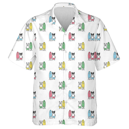 Bulldog Francach Surfboard Trá Aigéan Cartún Léine Haváís Samhraidh, Bronntanas Léine Haváís, Bronntanas Nollag