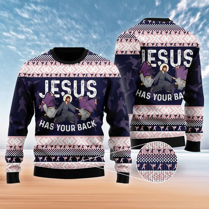 Jesus Has Your Back Jiu Jitsu Ugly Christmas Sweater, Christmas Gift, Gift Christmas 2024